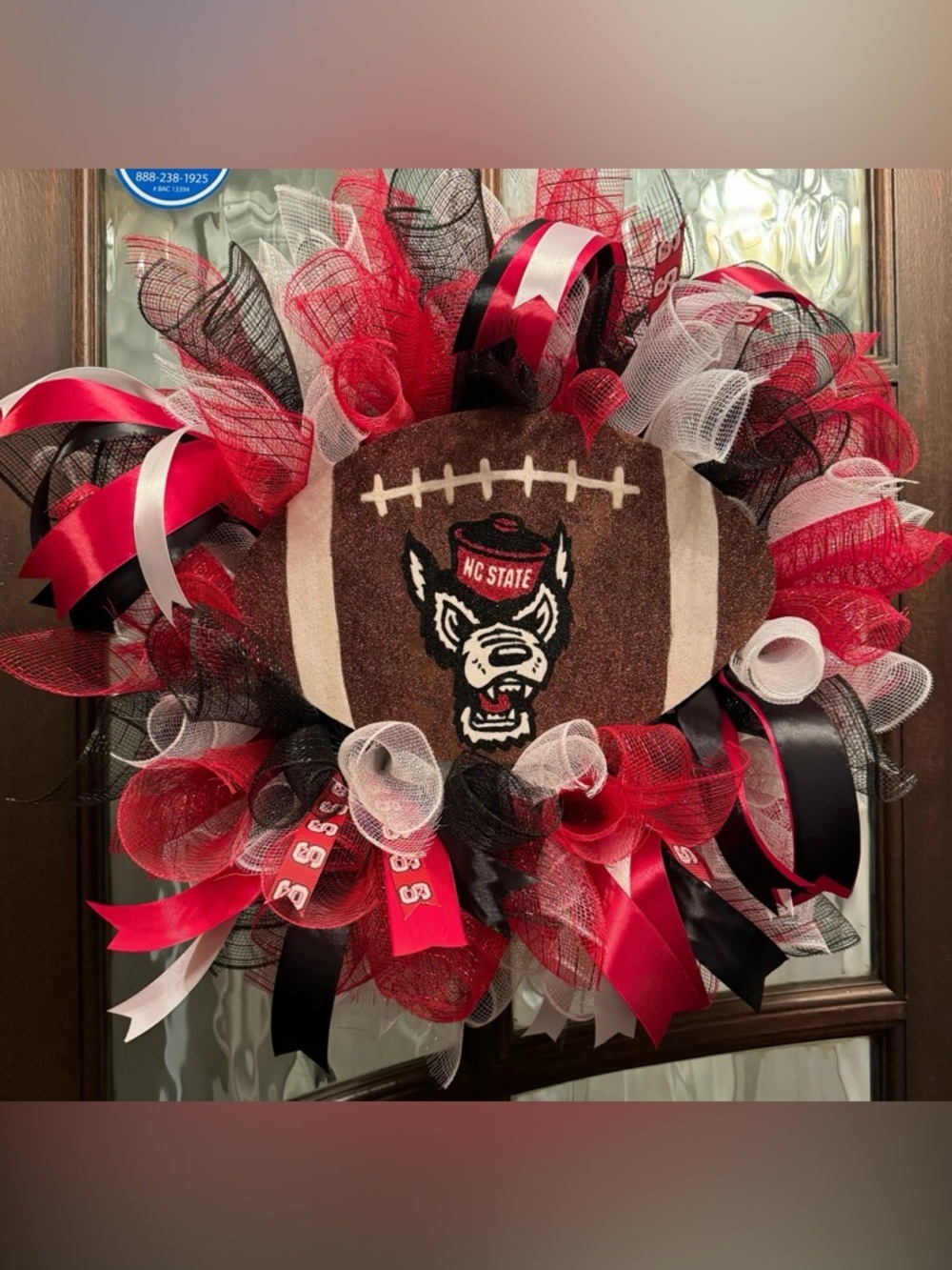 NC State Football Deco Wreath in Red, Black & White